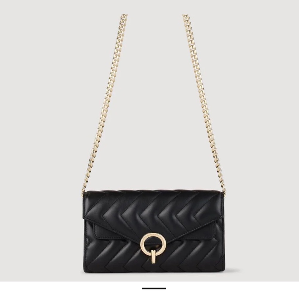 Sandro Leather Crossbody Clutch Black/Gold Bag